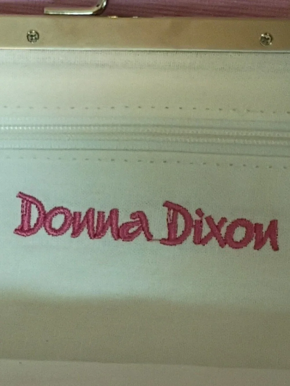 Donna Dixon Vintage Blue & White Printed Kiss-Lock Clutch with Silver Chain